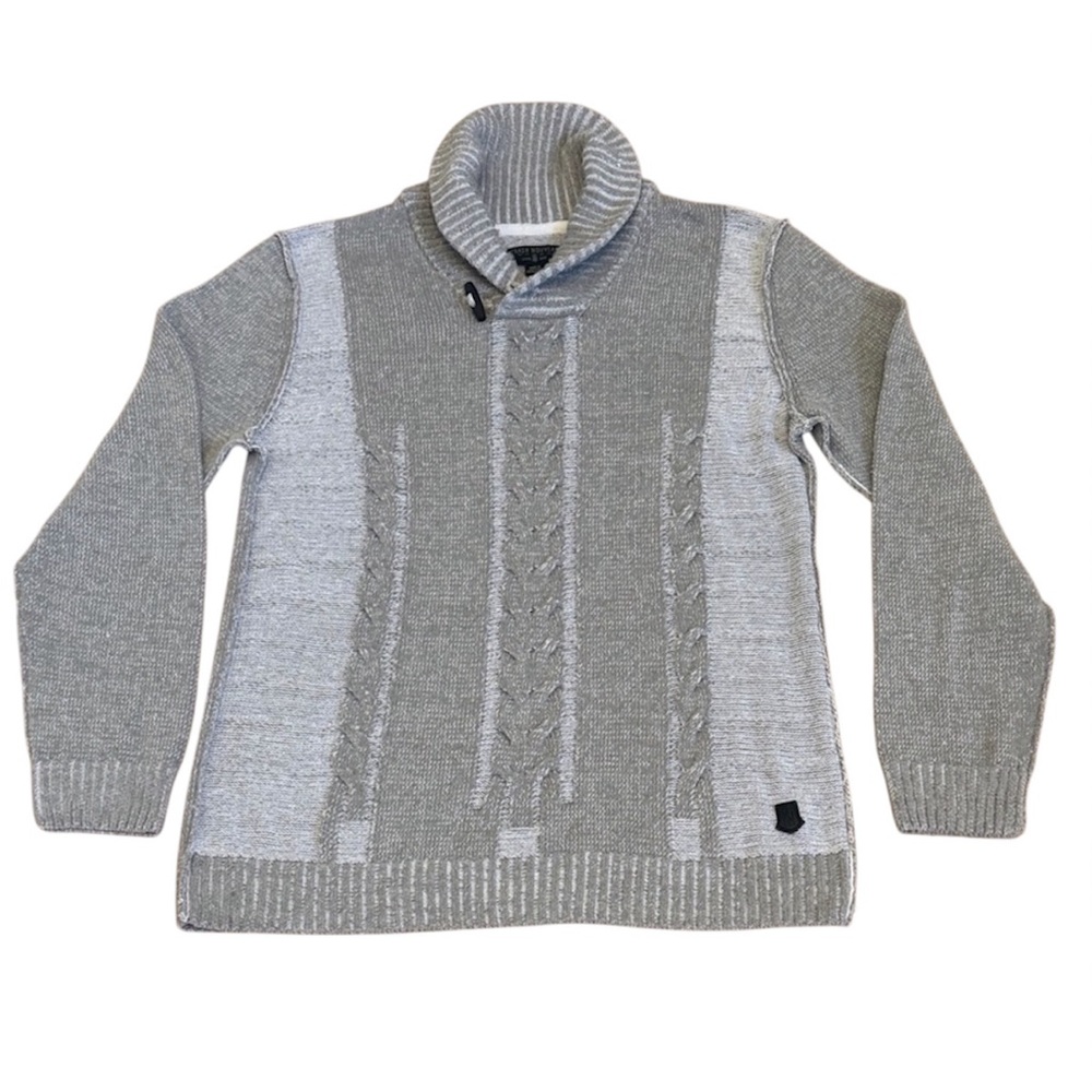 Trash Nouveau Men’s Gray Cable Knit Pullover Shawl Neck Sweater Size XL